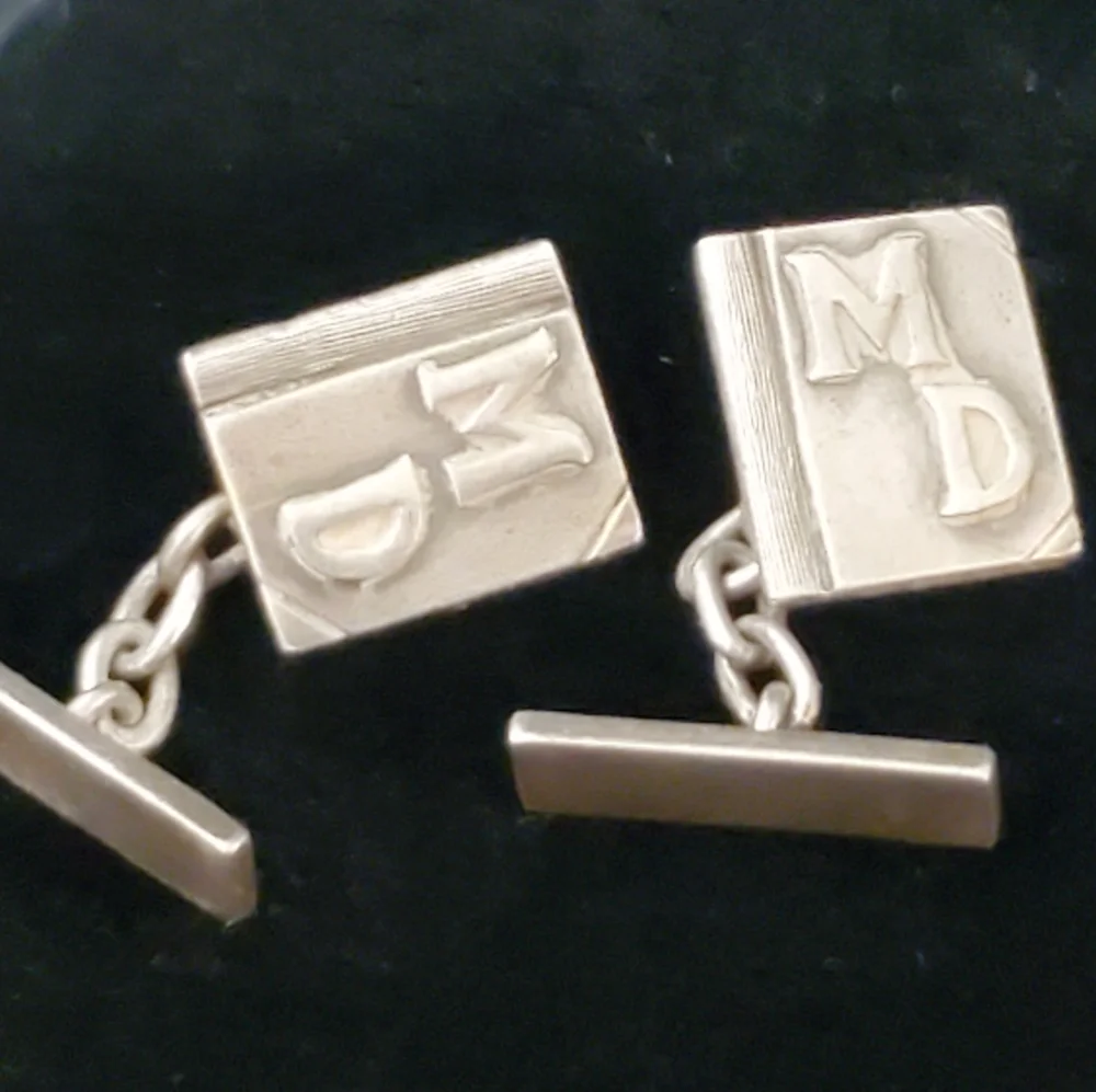 Vintage Silver Book Shaped Cufflinks MD Initials Doctor?
